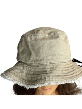 Unisex NWOT Frayed Canvas Bucket Hat Tan Cotton Size S/M
